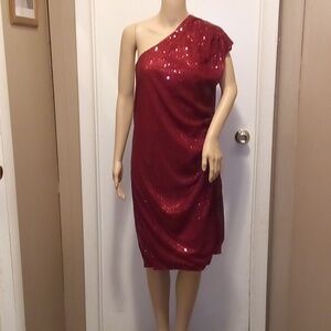 Grace Karin Burgundy One Shoulder Sequin Dress